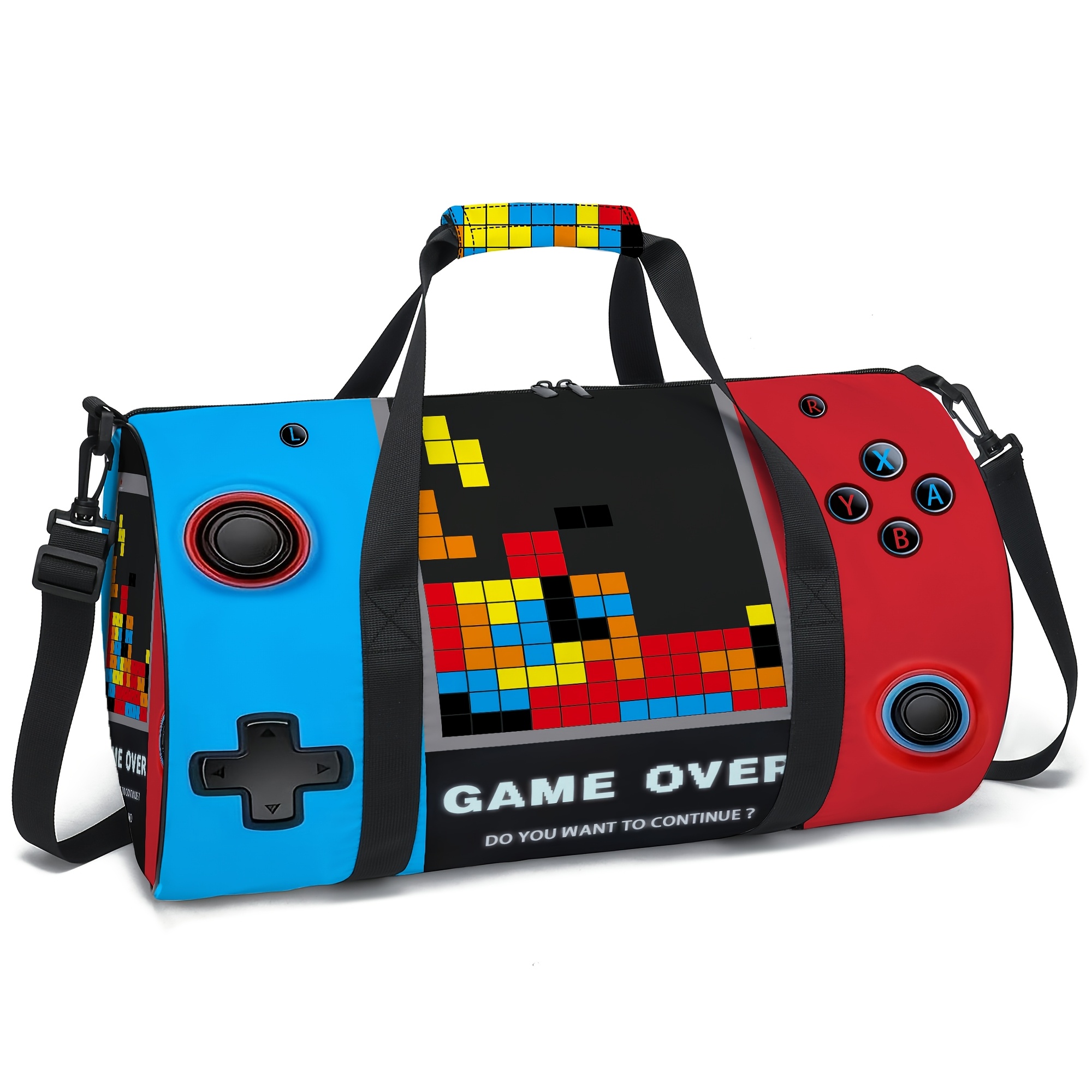 TEMU 1pc Game Controller Print Cylindrical Travel Bag, Adjustable Shoulder Strap And Foldable Design, Ideal Companion For Business Trips, Holidays,
