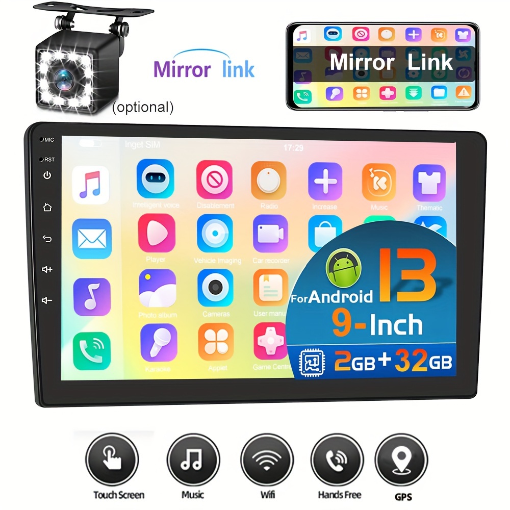 

9-inch Double Din For Android 13 Car Stereo With Gps Navigation, 2 Din Touch Screen Car Radio With Mirror Link, Fm/rds Radio, Backup Camera, Wifi