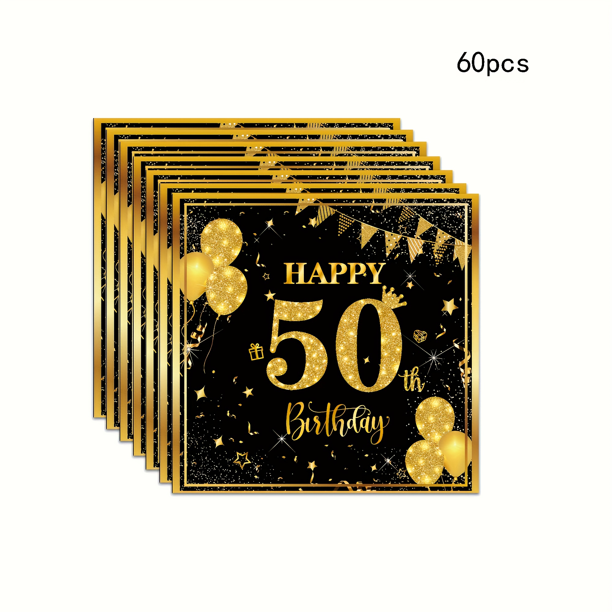 E-shop 20/40/60 Stück, Schwarz-Goldene 50. Geburtstag Party Servietten - 6,5x6,5 Zoll Einweg 2-lagige Papier Servietten mit Glitzer Akzenten für