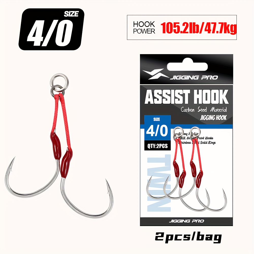 E-shop JIGGING PRO Angelhaken Mikro-Klemme Doppel-Assist-Haken 1/0 / 2/0 / 3/0 / 4.0 Doppelhaken-Zubehör Pesca Hochkohlenstoffstahl mit PE-Schnur