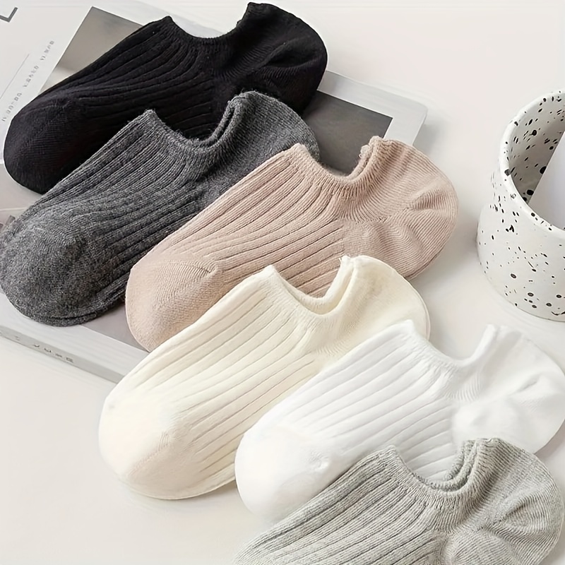 6 Pairs Women'S Invisible Socks, Solid Color, Knit Fabric, Polyester 95% Spandex 5%, Comfortable Versatile, Hand Wash, 200g/m? - Korean/Japanese Style