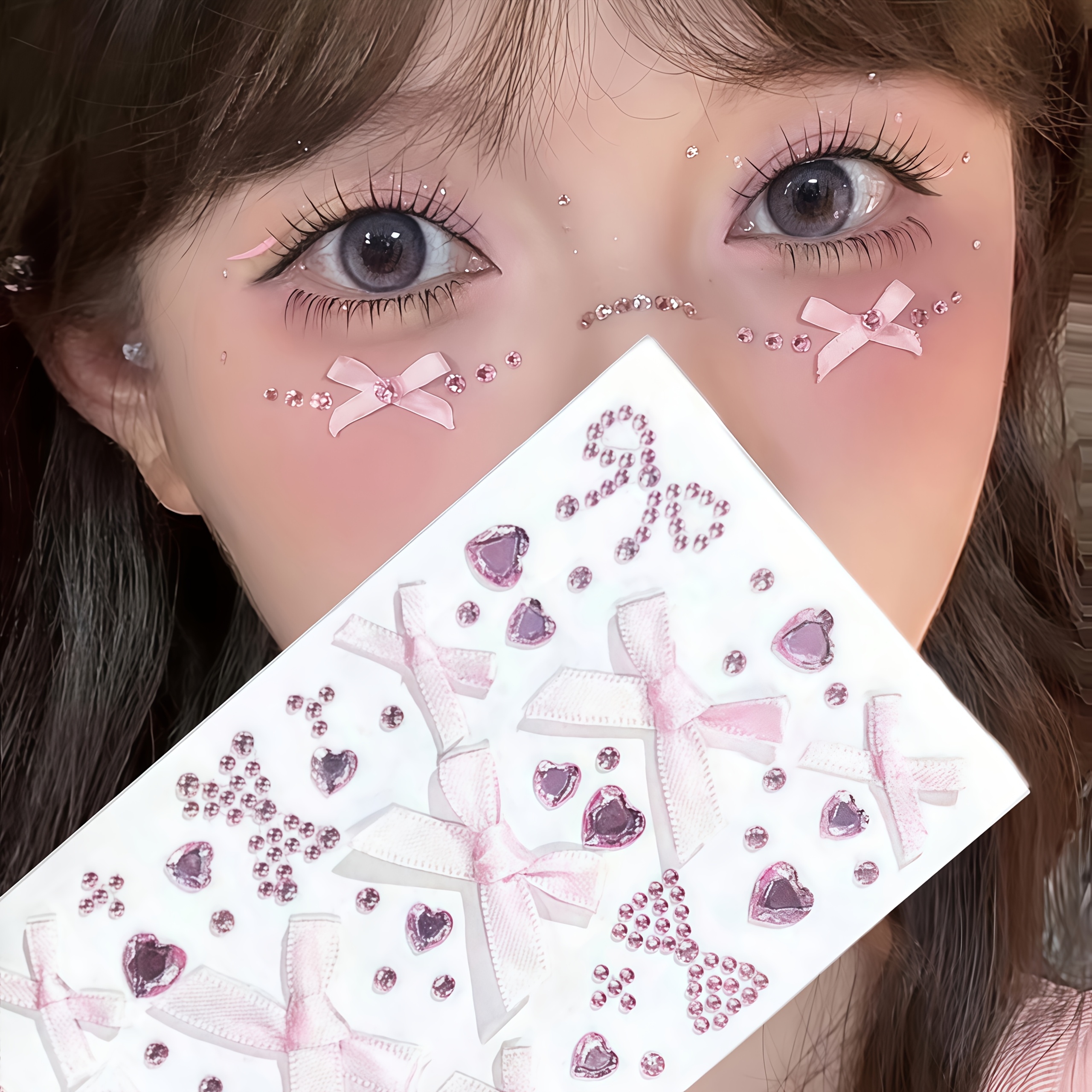 

1 Sheet Sparkling & Heart Stickers For Makeup, Nails, And Eye Decoration – Pink Glitter 3d Jewels For & Party Looks, Party Decorations