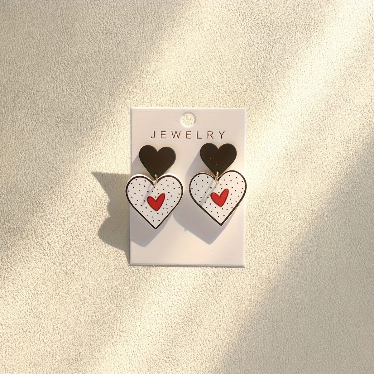 Image of Acrylic Pendant Earrings With Black Polka Dots And Red Hearts, Perfect For A 's Day Gift For Women At Parties
