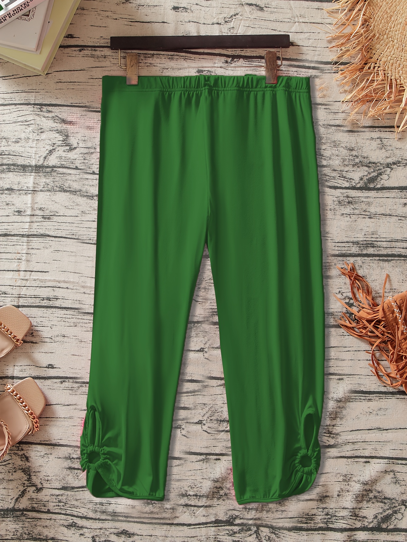 Women's Plus Size Stretchy Casual Pants - Solid Color Black, Elastic Waistband, Comfort Fit, Polyester, Machine Washable - Ideal for Spring/Summer/Fall