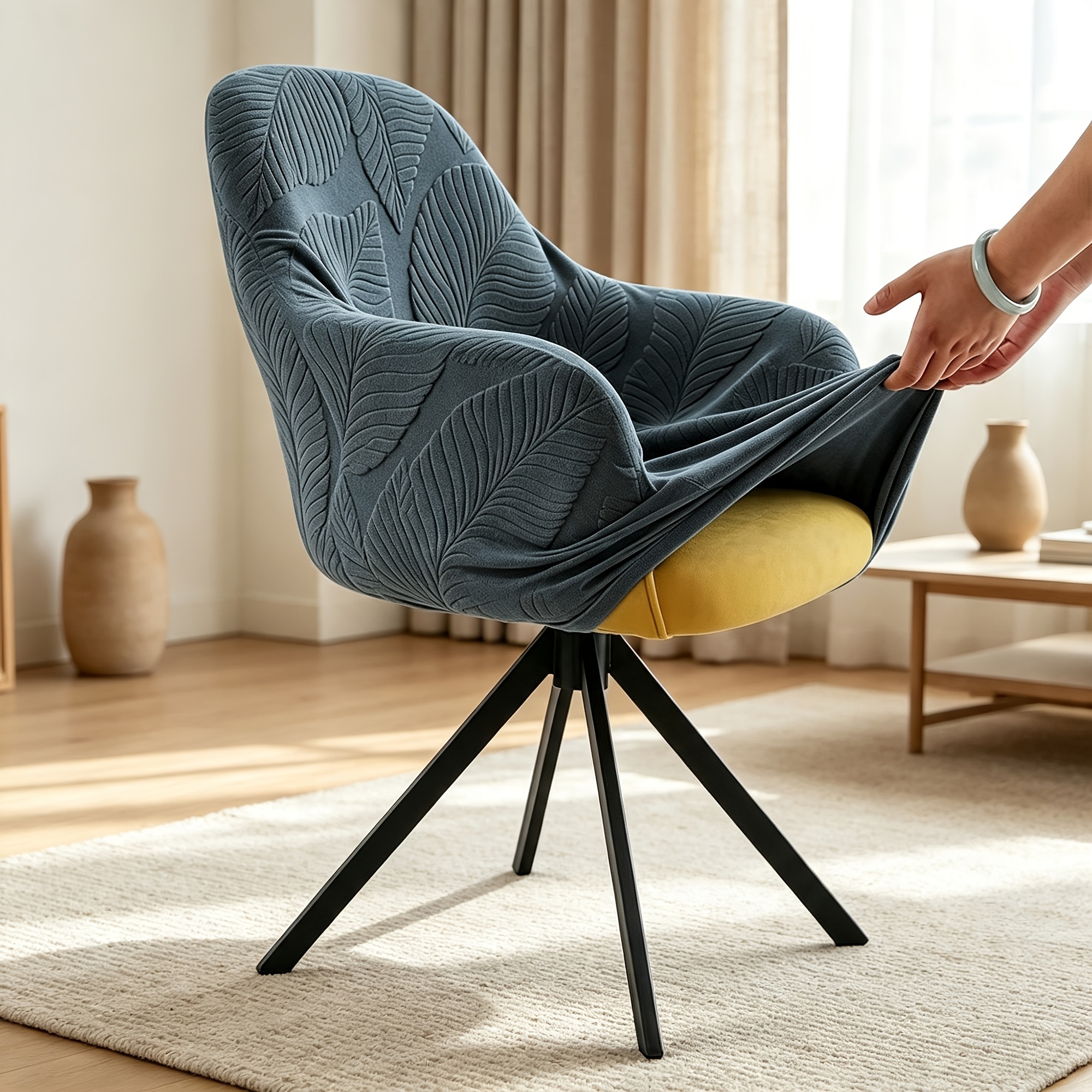 1pc stretch jacquard fabric chair cover armchair slipcover with armrests leaf pattern high back swivel chair cover   and remove for washing