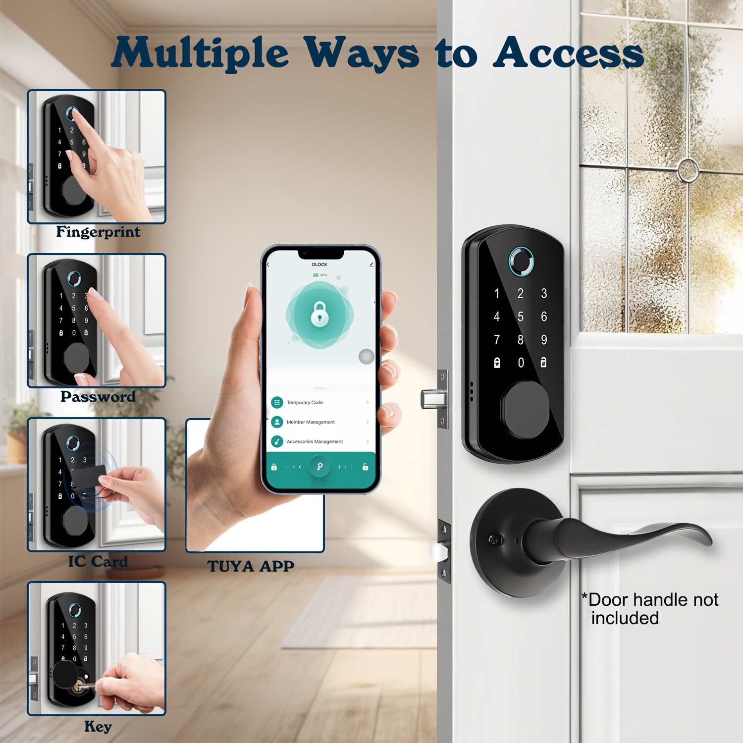 Temu – TEMU Smart Door Lock, Smart Fingerprint Door Lock, Home Smart Door Lock (app/fingerprint/password/ic Card/key), Remote Unlocking, Keyless Entry Door