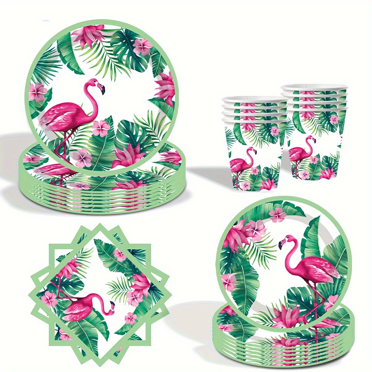 

40-piece Flamingo Hawaiian Party Pack - Disposable Plates, Napkins & Cups For Tropical Birthday Celebrations