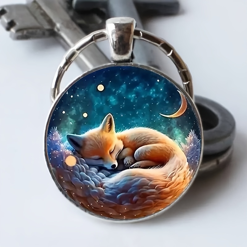 

1pc Alloy Keychain , Fox , Round Keyring, Jewelry , For , , , Christmas,