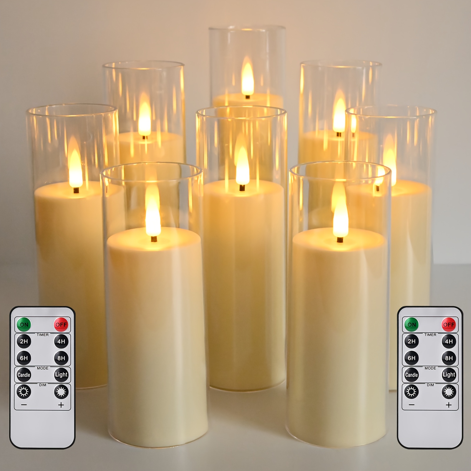 8 Stuks Flikkerende Vlamloze Kaarsen, LED Batterijgevoerde Pilaarlichtkaarsen met Afstandsbediening en Timer