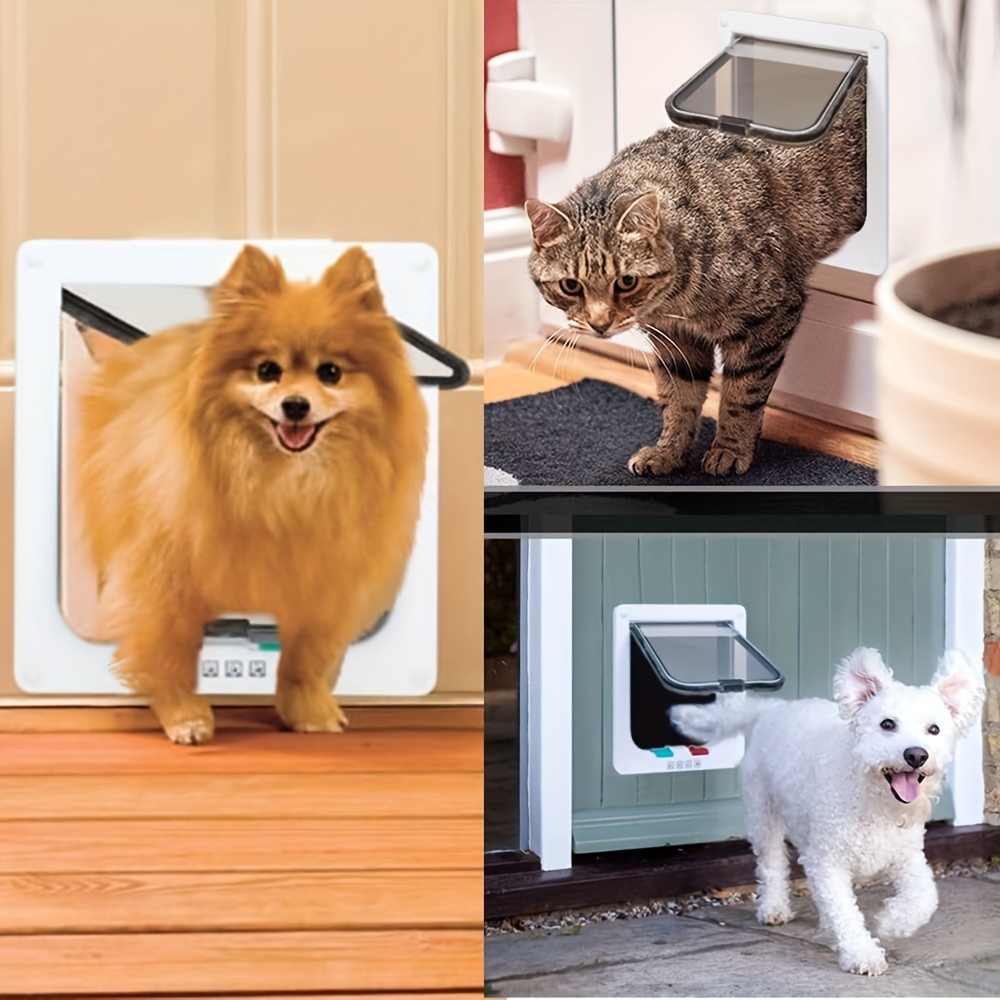 gatera gato anti gatos, puerta para perro, gateras para gatos para puerta,  gatera Puerta de plástico ABS para mascotas, de 4 vías solapa con cerradura