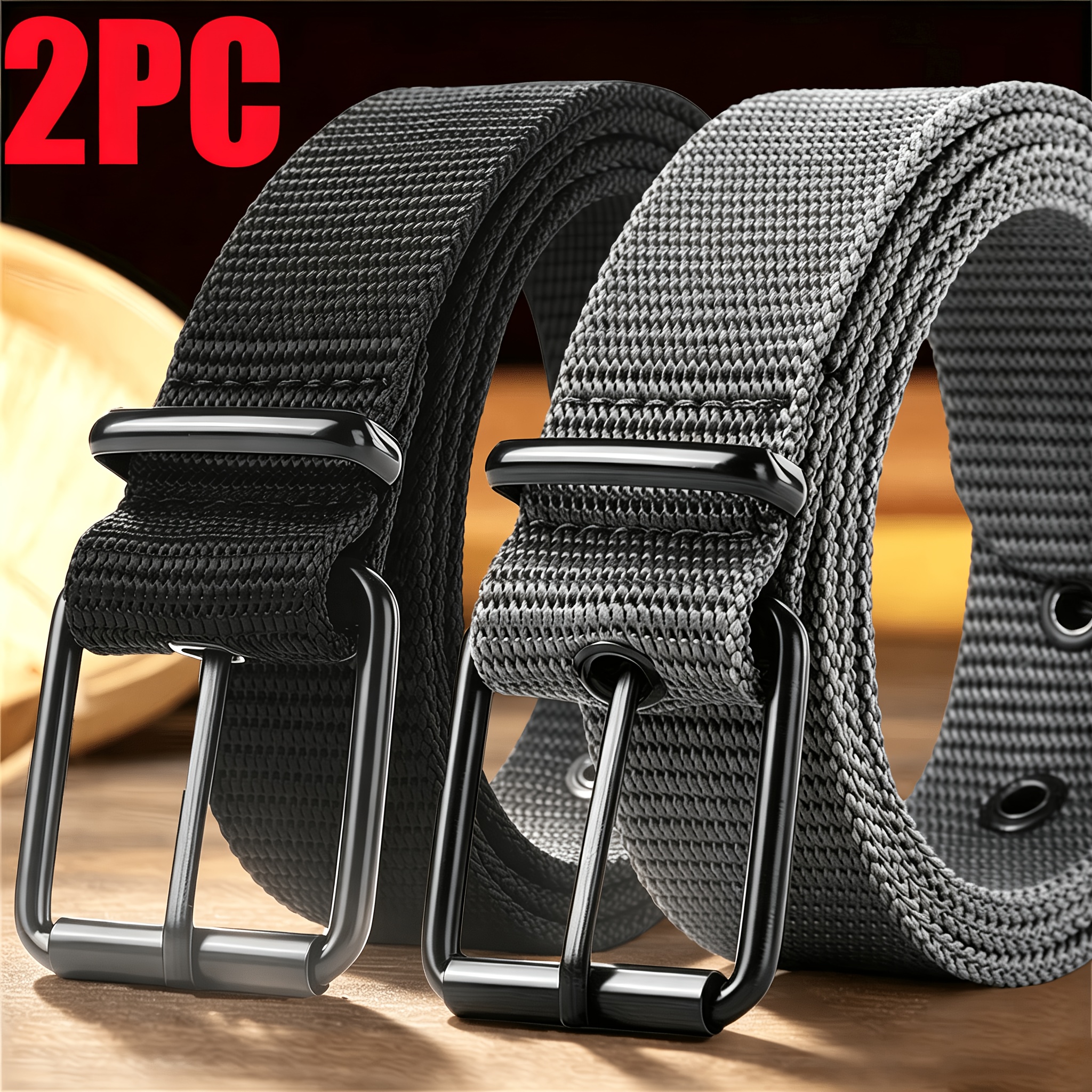 TEMU 2pcs Men's Breathable Nylon Belt, Needle Tactical Belt, With Jeans, Suitable For Multiple , Durable And Wear-resistant