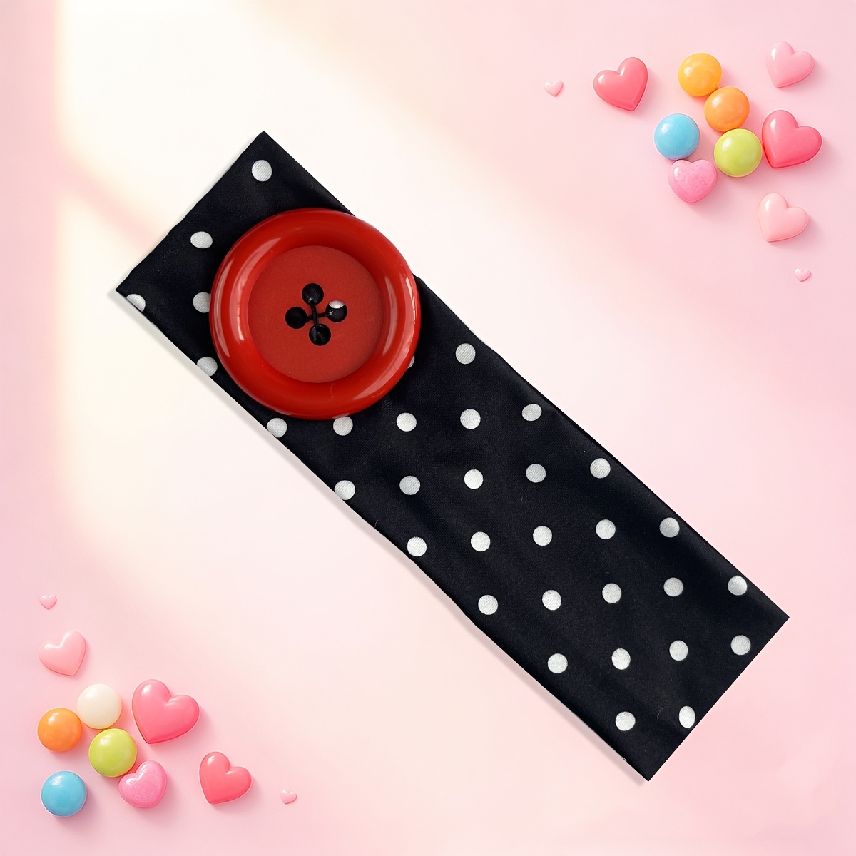 TEMU Polka Dot Solid Color Button-decorated Wide Headband For Women, Fashionable Stretchy Non-slip Headband For Face Washing, Makeup, And Yoga Hair