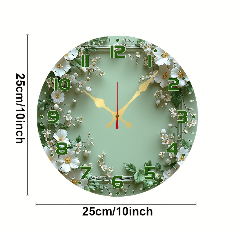 TEMU Orologio da Parete a Verde con Sfondo - Orologio Silenzioso a Parete Piatto in Legno di 10 Pollici Stile Europa e America - Batterie Non Incluse