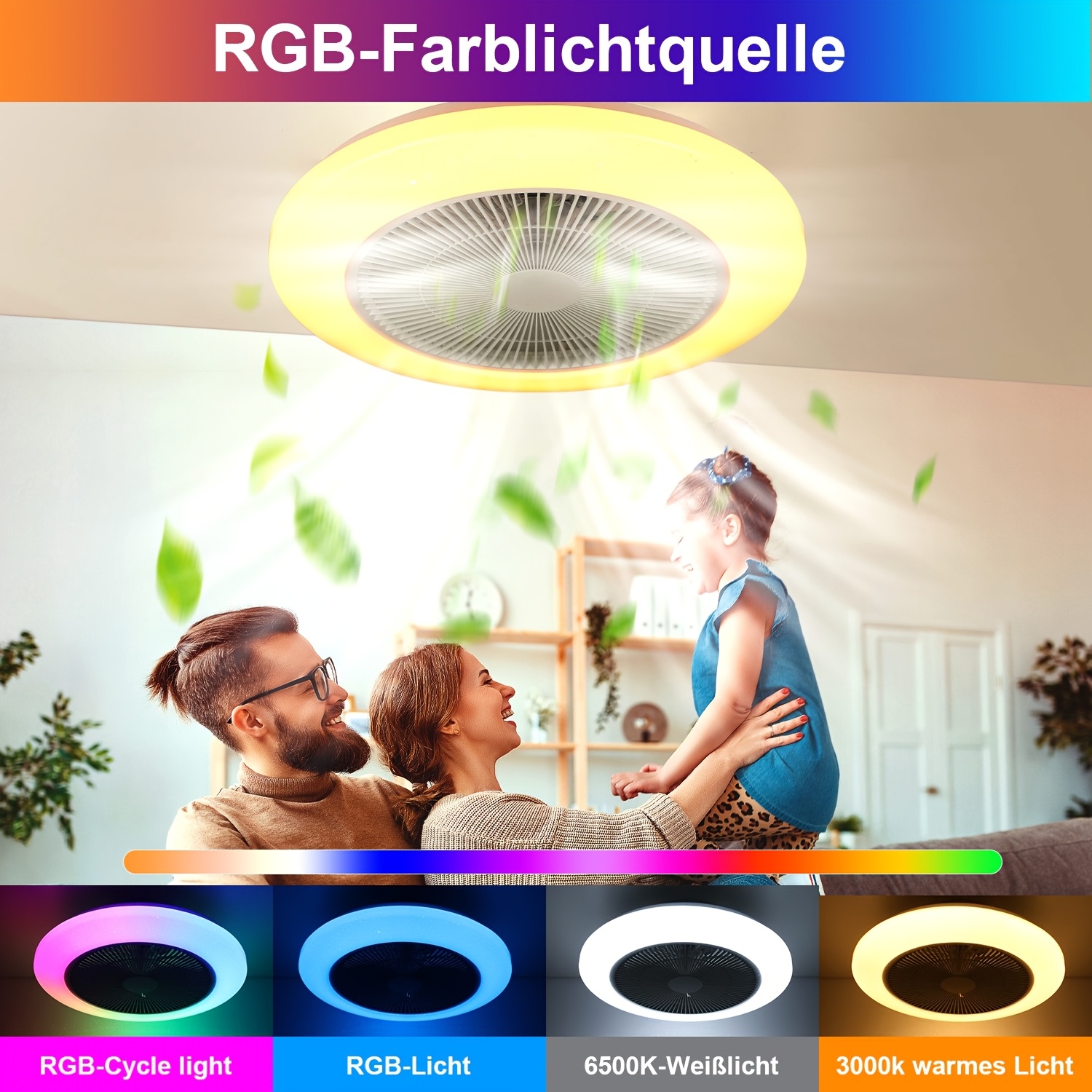 Rgb Fan Light With Music Sync, Ceiling Light With Starry Sky Effect, 6-speed Fan, App Dimming, Music Rhythm, , Suitable For Bedroom/dining Room