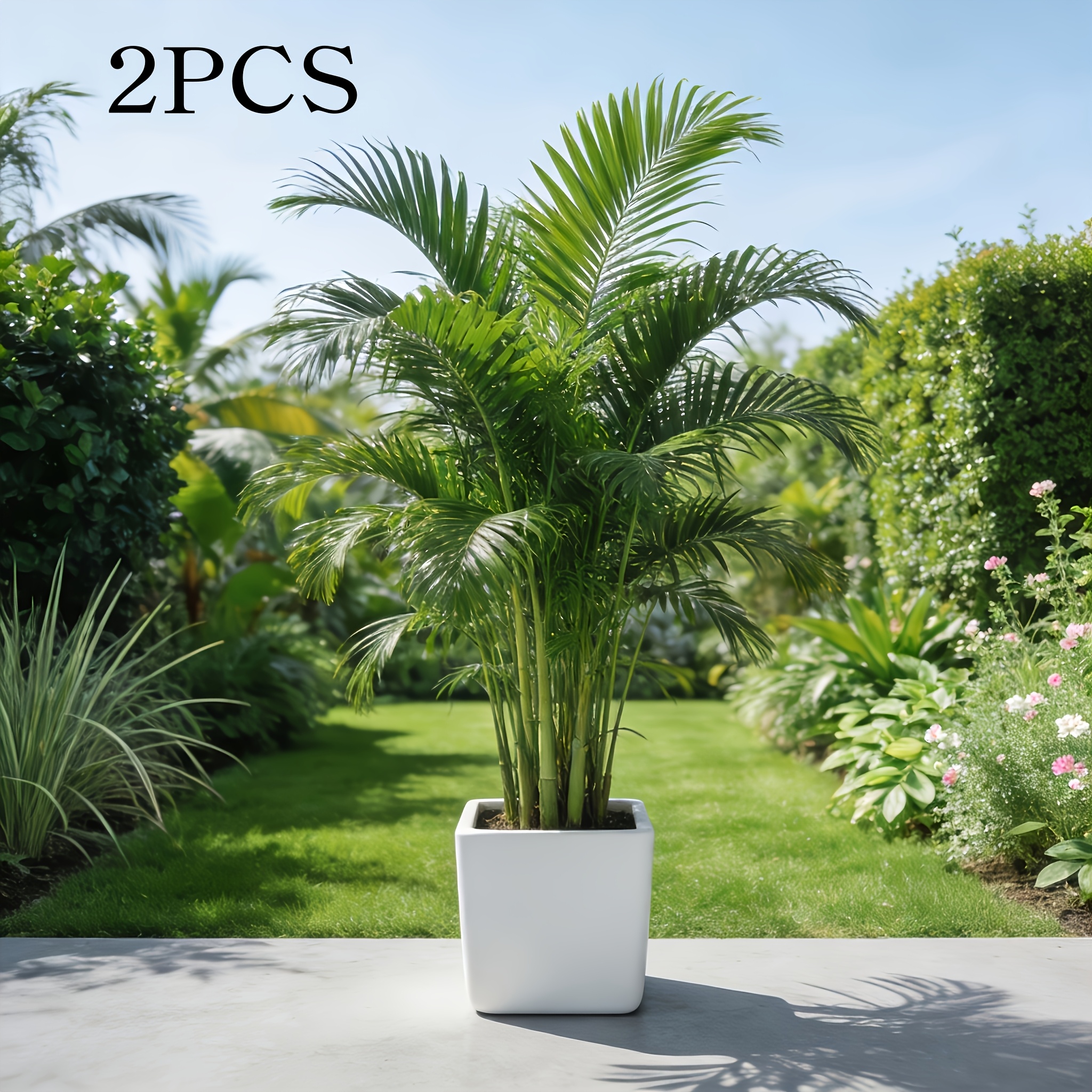 2pcs//Beautiful Large Outdoor Artificial Palm Tree And Gypsophila Combination Set | Dense Green Fierce Tooth-Shaped Leaves, Suitable for Indoor Living Room/Outdoor Garden, Shed, Terrace, Perfect Choice for Easter, Ramadan, St. Patrick'S Day