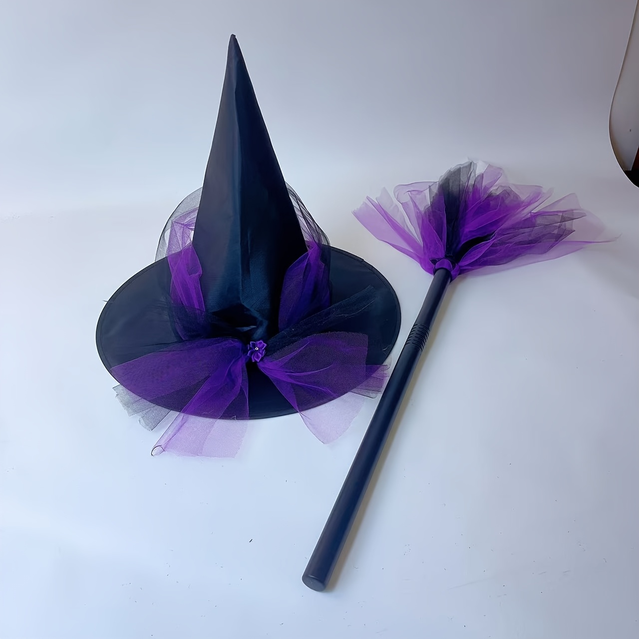 2pcs, Halloween Festival Witch Costume Accessories Set, Suitable For Party , Including Broom And Hat