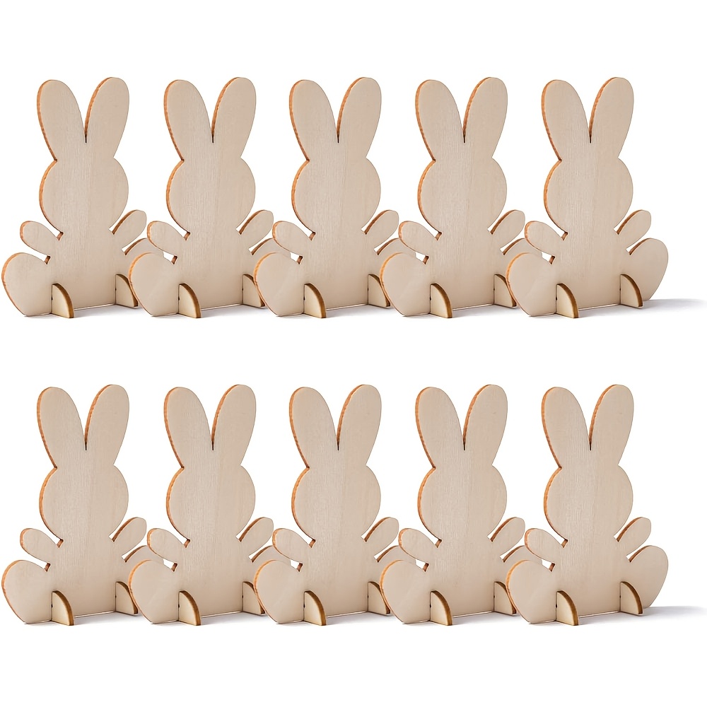 

10pcs Unfinished Wooden Easter Bunny Cutouts, 3d Rabbit Shaped Stand Ornaments For Diy Crafts, Table Decorations, Wedding, Bridal & Shower, Birthday Party Gifts - No Electricity Needed