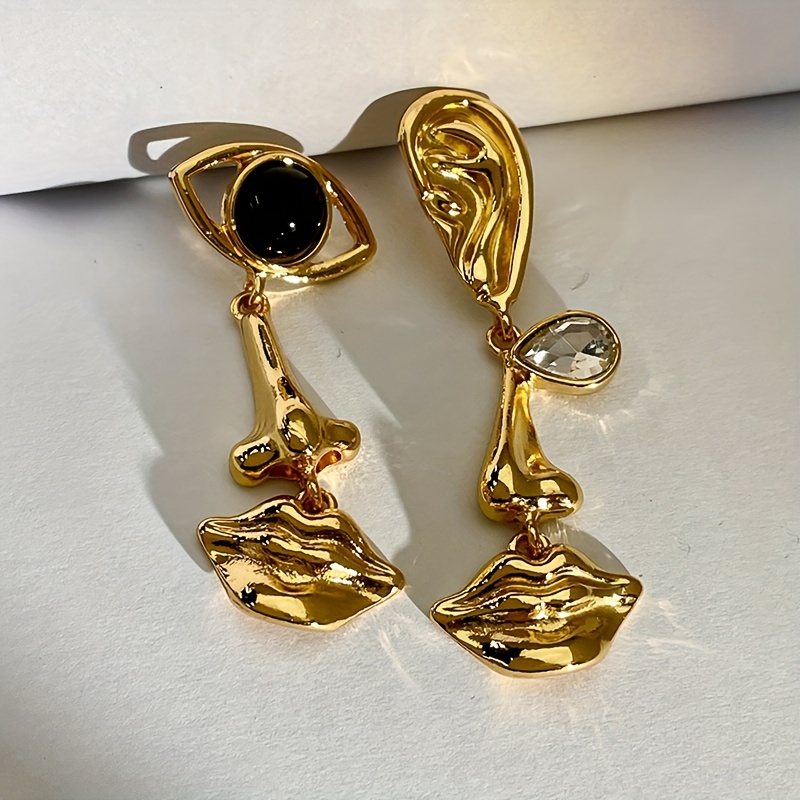 TEMU 2pcs Cute Vacation Fashion Style Teardrop Asymmetrical Women's Earrings With Eyes, Ears, Nose, And Mouth, Suitable For Vacations And Parties