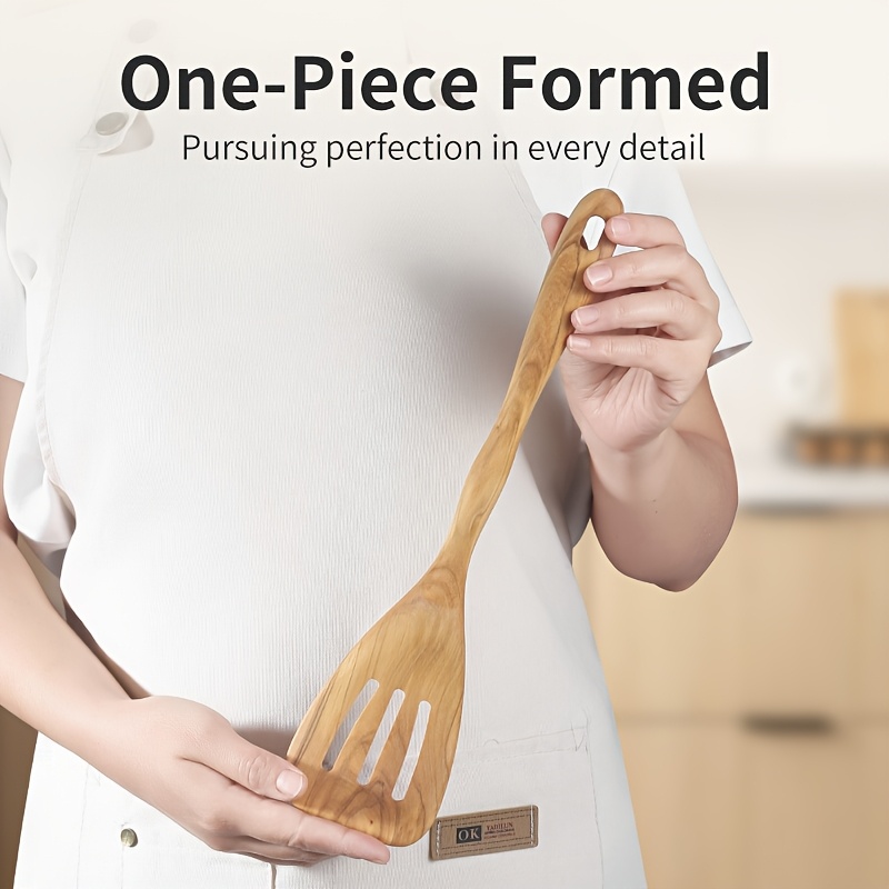 Olive Wood 6pcs Kitchen Utensil Set Long Handle Household Spatula Slotted Spatula Spoon Slotted Spoon Corner Spoon Mixing Salad Pasta Scooping Stir-Frying Non-Stick Pan Household