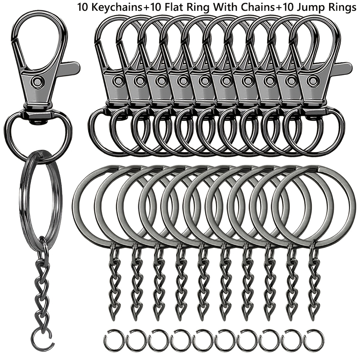 TEMU Set da 10 accessori per portachiavi ( 10 portachiavi con moschettone a , 10 portachiavi con catenelle anelli di aperti) adatti per lavoretti fai