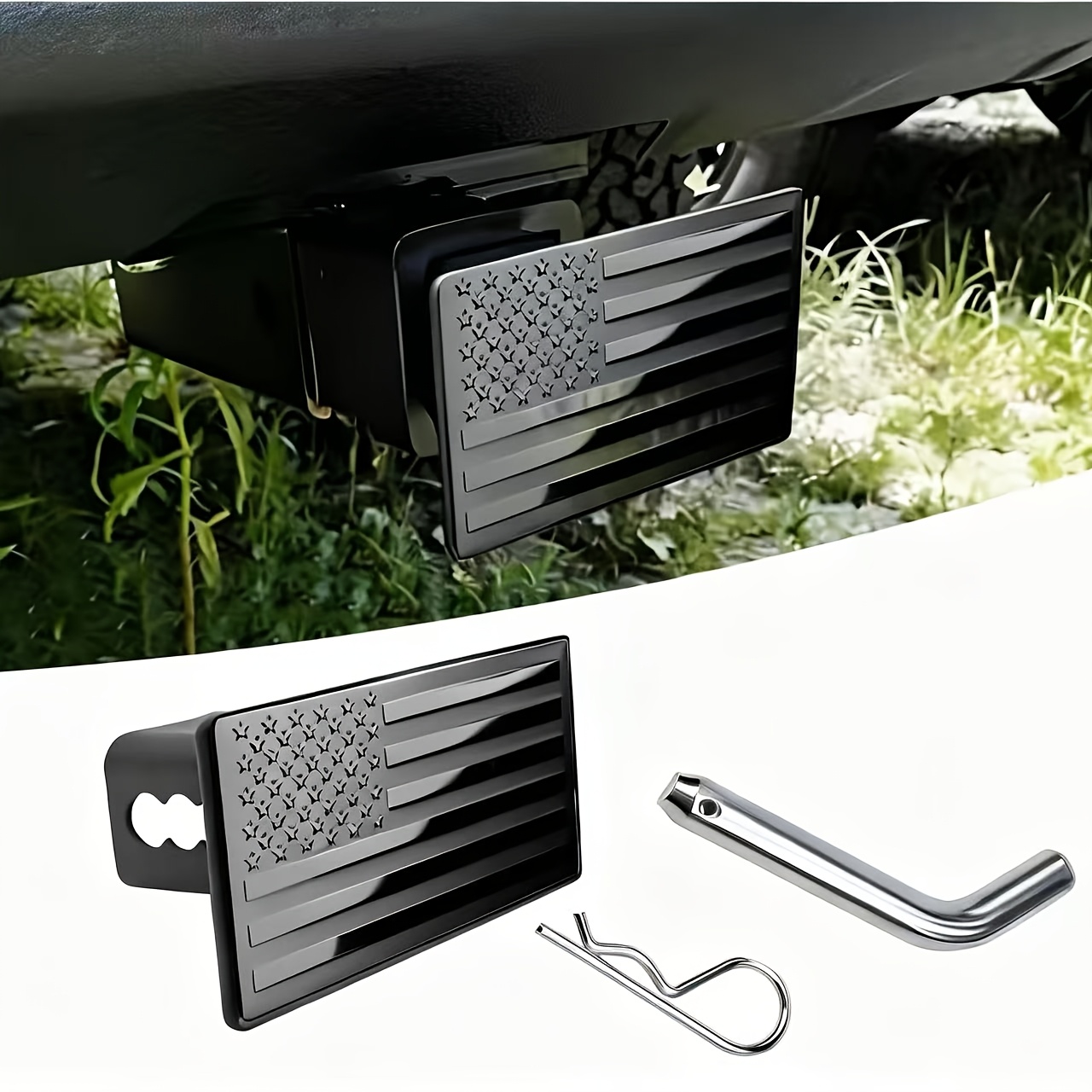 TEMU Auto Parts, 2-inch American Flag Trailer Hitch Cover With Combination Lock And Pin, Patriotic Truck And Suv Accessory, Compatible With Pickup