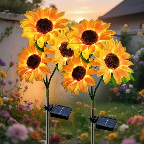 solar powered led sunflower garden lights realistic for decorating courtyards lawns homes patios and energy saving outdoor lighting garden lighting decorative solar garden lights