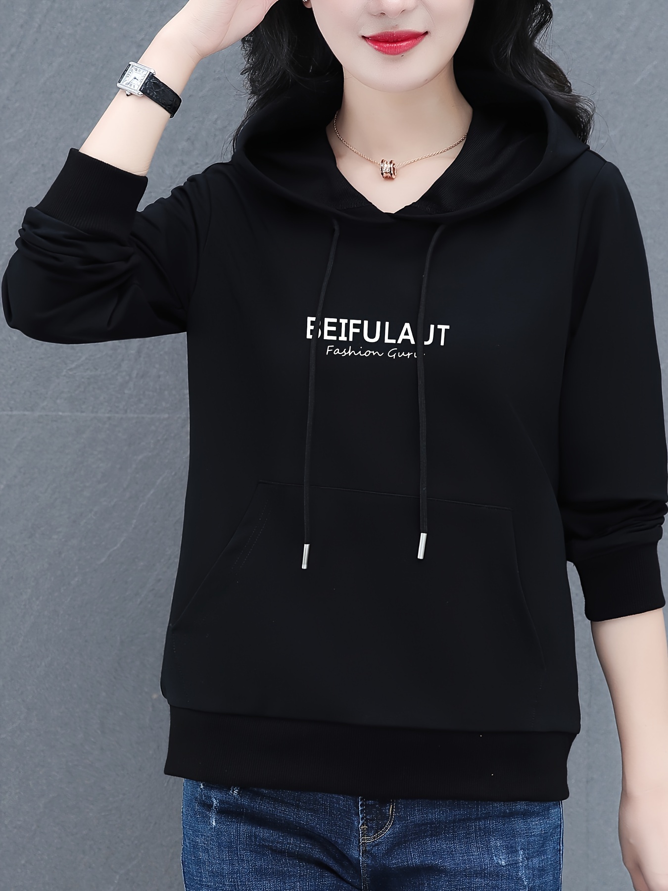 Sudadera Con Capucha Oversize Para Mujer - Tejido Waffle, Mangas Largas, Escote En V, Cordones Ajustables, Ideal Para Deporte Y Diario