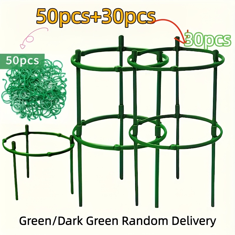 E-shop 80-teiliges Pflanzenstütz-Set – 30 stapelbare Pflanzenringe & 50 Gartenclips für Tomaten, Ranken, Pfingstrosen | Wiederverwendbare verstellbare
