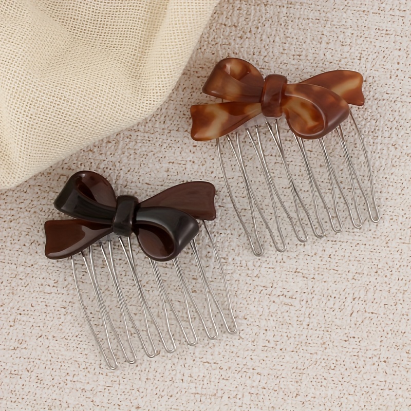 4pcs elegant acetate bow hair combs princess side hairpins bangs clips updo styling accessories for mothers   to season thanksgiving christmas new year valentines day carnival festival gifts cute hair accessories Product details 4