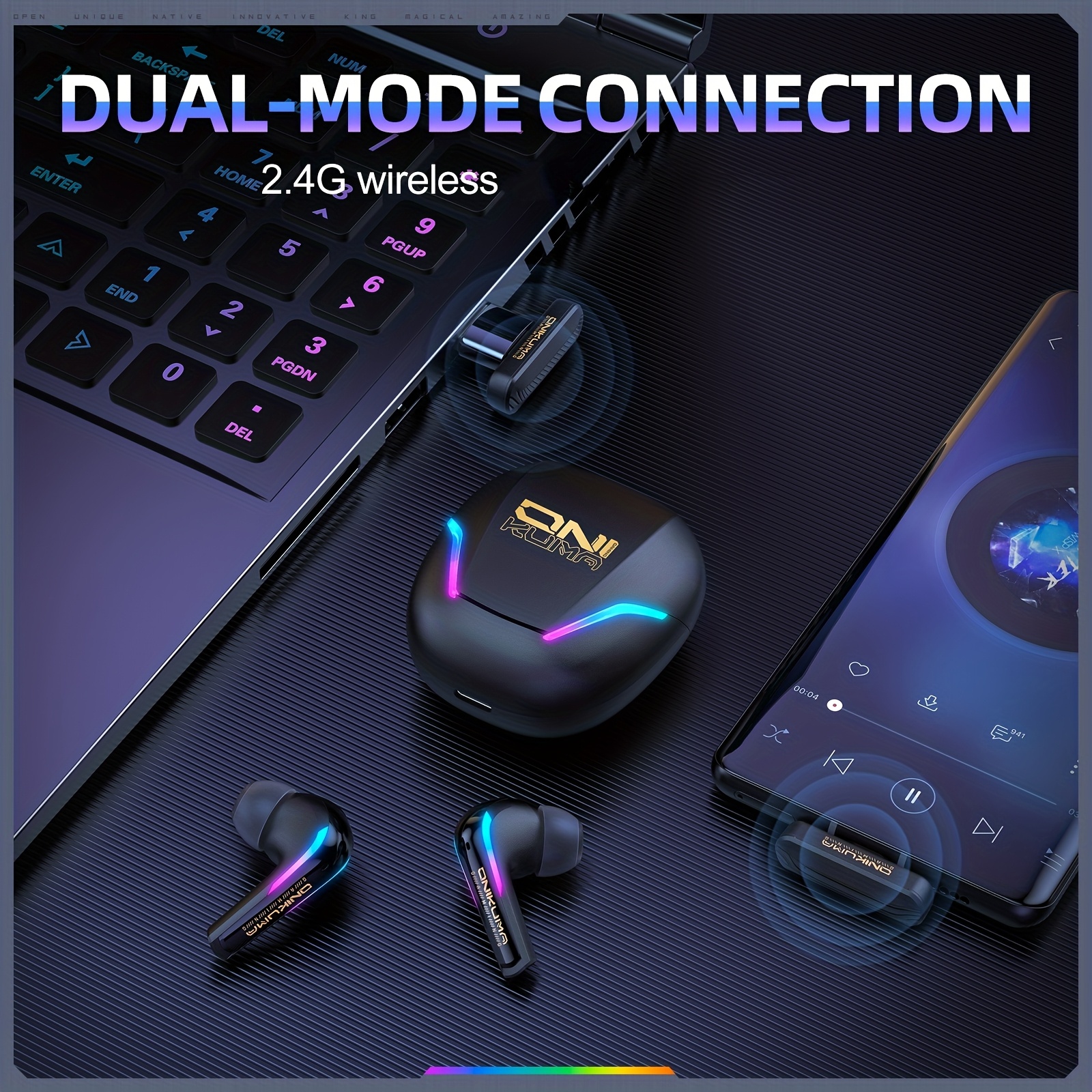 Image of Onikuma White Touch Control In-ear Dj Headphones, 2.4g Low Latency Gaming And Dj Headphones With Long , Cool Grb Lighting Effects, Rich For Experience Wireless + White