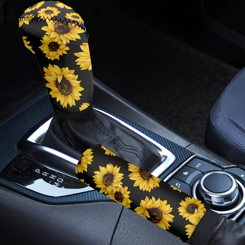 

Sunflower Print Auto Gear Shifts Knob Cover Handbrake Cover For Women Set 2pcs Non-slip Comfortable Design Car Interior Accessories
