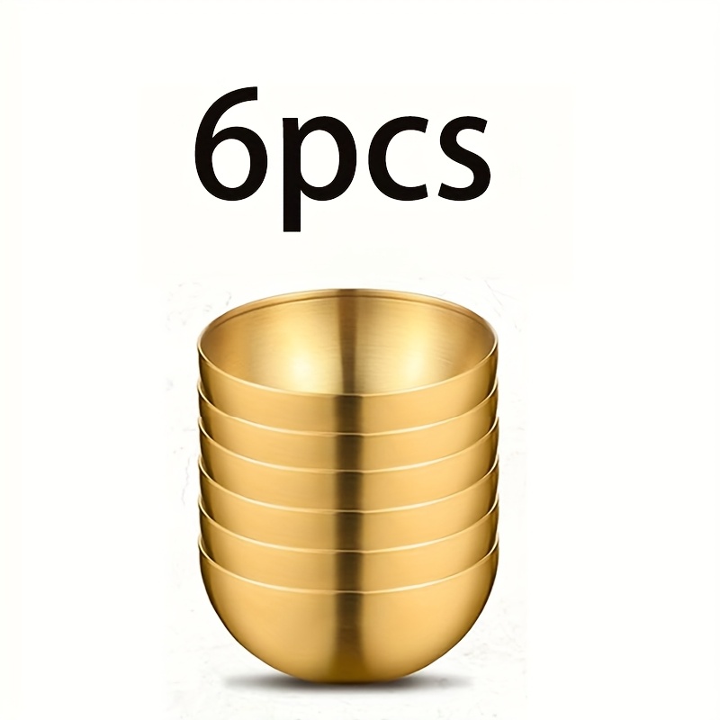 Image of 6pcs Golden Stainless Steel Salad Bowl Set, Nesting Stackable Serving Bowls For Fruits, Cereals, Snacks, Appetizers, Cold Noodles, Home Mixing Rice & Pasta, Versatile For Home, Restaurant, Bbq Use