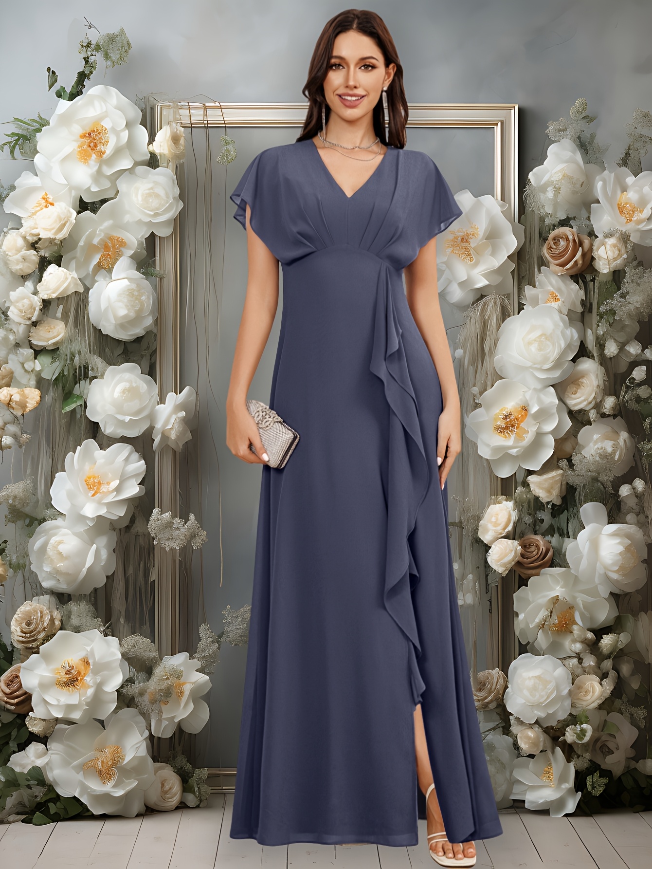 elegant mother bride a line v neck maxi chiffon - Temu