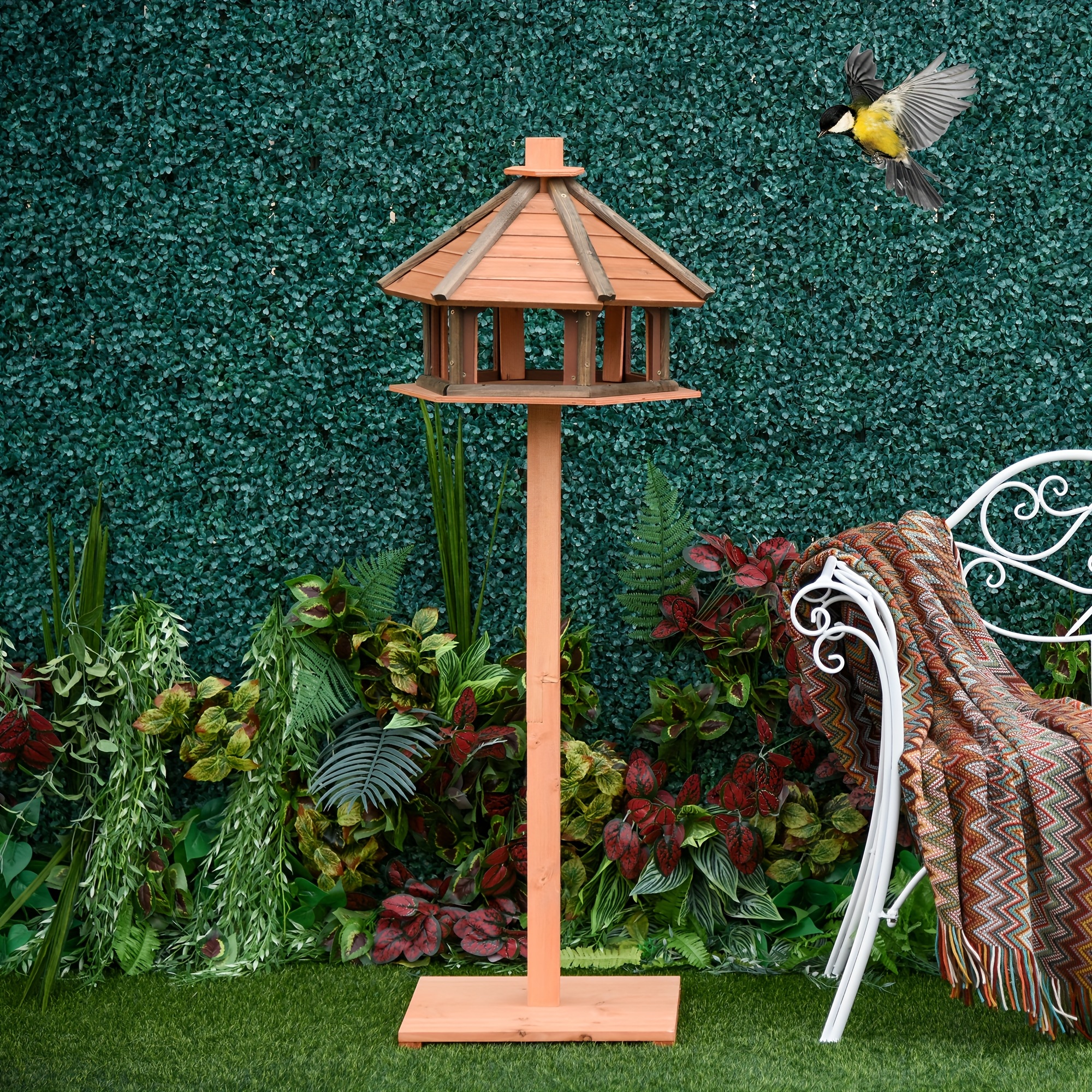 TEMU Outdoor Wild Bird Feeder, Bird House, Feeding House, Bird Stand, Bird Table Bird House, Brown