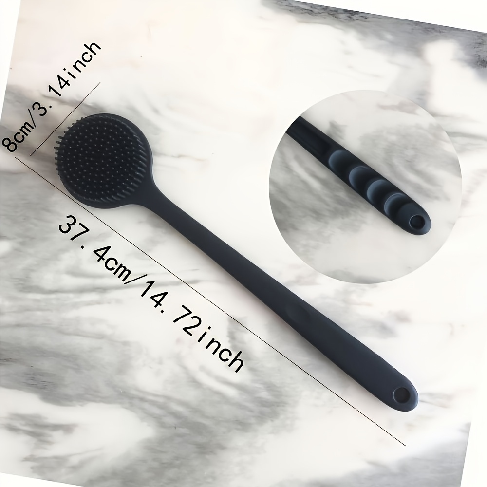 longhandled bath brush heavy duty back scrubber massager with non   soft silicone bristles for exfoliating shower   use easy to   care tool for all light beige types no battery needed spa accessory ergonomic handle sturdy construction skincare routine Product details 0
