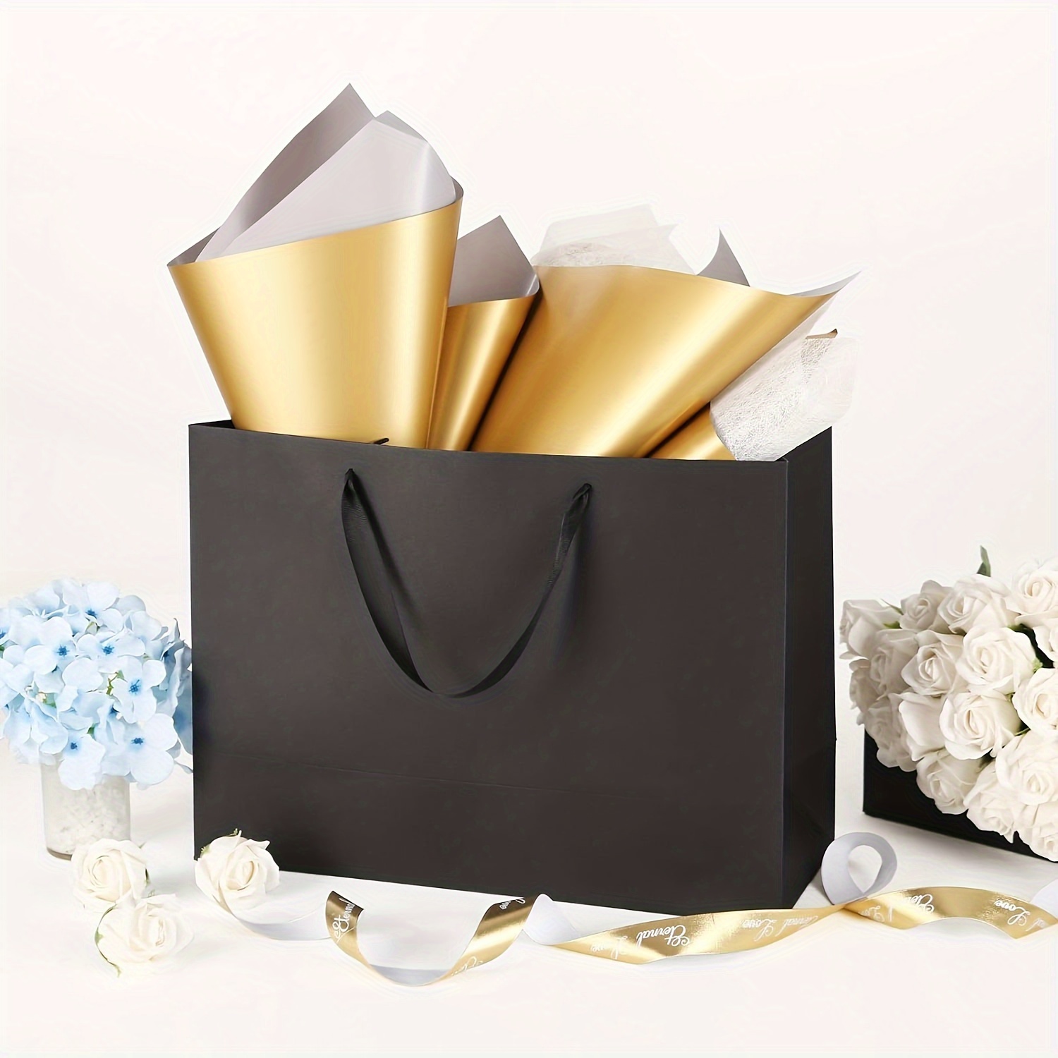 

12pcs Black Gift Bags With Handles: 16 X 6 X 12 Inch Black Paper Extra Large Bulk For Party Shopping Birthday Wedding