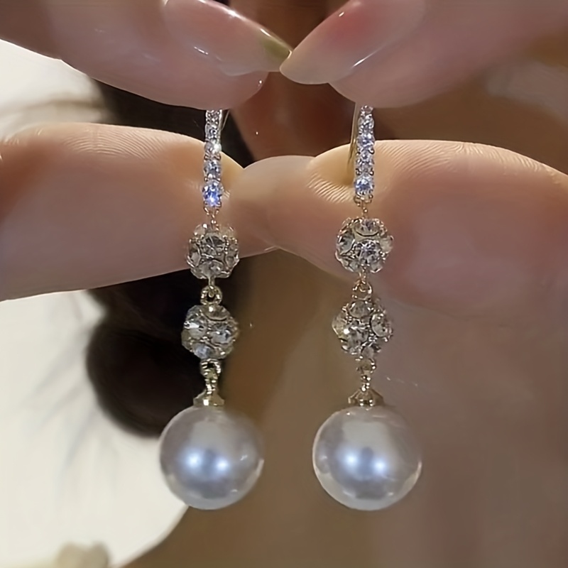 TEMU Fashionable And Elegant Simple Sparkling Ball Earrings, Versatile Earrings For , Face- Earrings