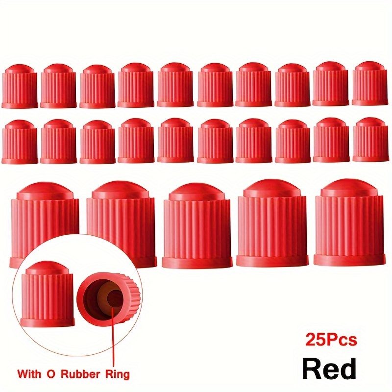 25pcs Car Tire Valve Caps With O Rubber Ring Universal Tyre Tire Stem Valve Caps Black Red Dust Covers For Car Bike Motorcycle Bicycle