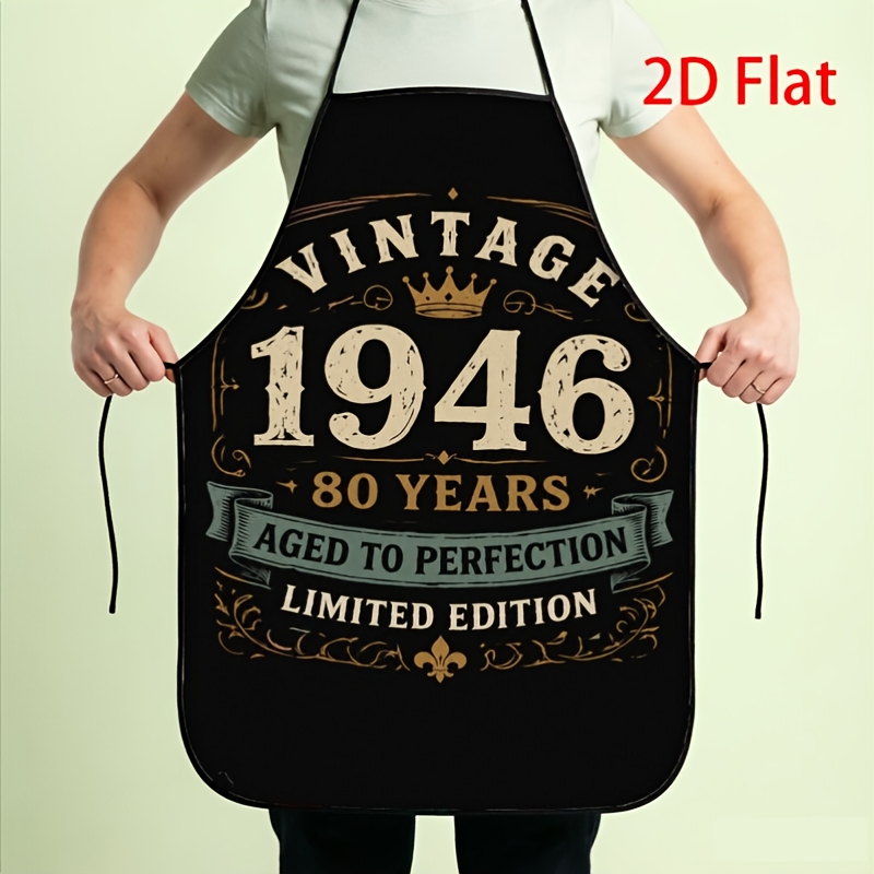 TEMU 1pc 2d Flat 80 Years Old Edition Birthday Apron For Men Women Unisex Adjustable Aprons For Anniversary Cooking Kitchen Bbq Memorial Day Gift