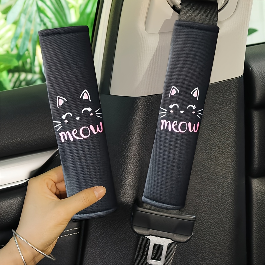 TEMU 2pcs Car Seat Belt Shoulder Pad Cute Cat Car Seat Belt Shoulder Cover Car Interior Decoration Additions Unisex On Most Car Models' Shoulders, Perfect Gift For Family,