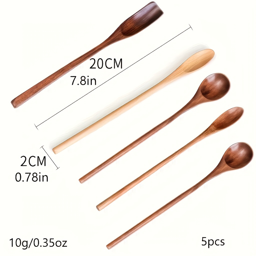 5pcs Set Of 7.8-inch Natural Long-handled Coffee And Tea Spoons - Premium Wooden, Elegant Design For Stirring, Serving, And Wedding Gifts, Wedding Gift Spoons | Elegant Spoon Design | Wooden Spoons