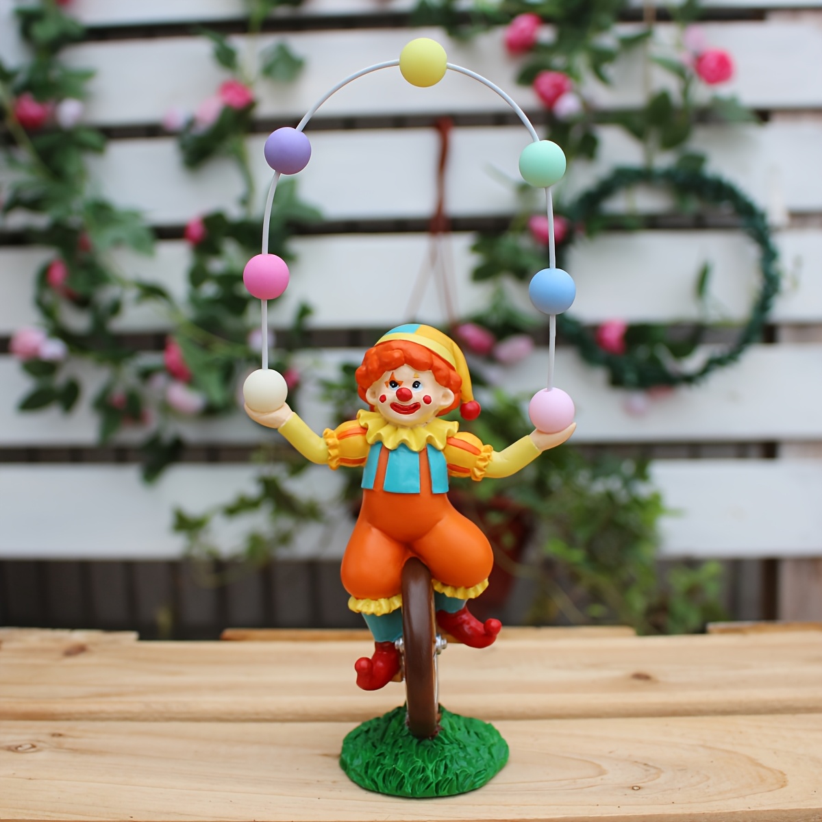 Temu A Acrobat Clown Statue, A Decorative Piece For Indoor Living Room Cabinets, Part Of Tale , Vibrant Decor For Forest Courtyards, A Juggling Clown-image