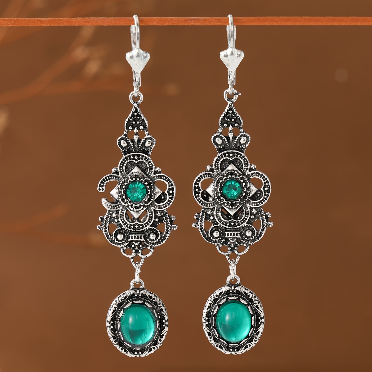 TEMU Vintage Distressed Floral Double-layer Women's Earrings For Parties, Gatherings, And Daily Exotic Vibes