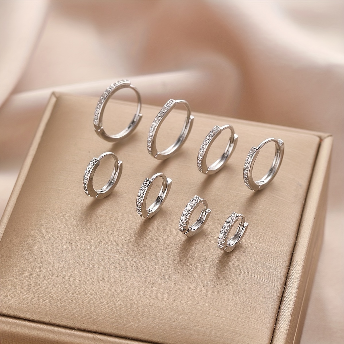 8 Piece Copper Hoop Earrings Set with Rhinestones