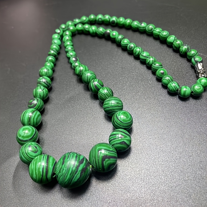 

1pc Vintage Style Handcrafted Malachite Bead Necklace - Natural Stone, Unique Bohemian Accessory For Daily & Gift , Long Necklace