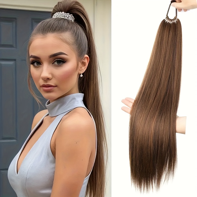 TEMU Long And Straight Synthetic Ponytail Extension, Multifunctional Elastic Band, Elegant Hairpiece For Women, Suitable For Multiple Races