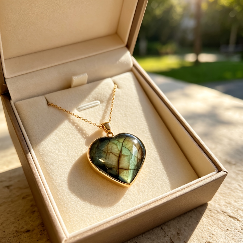 Handmade Heart Iridescent Labradorite Necklace, Boho Style