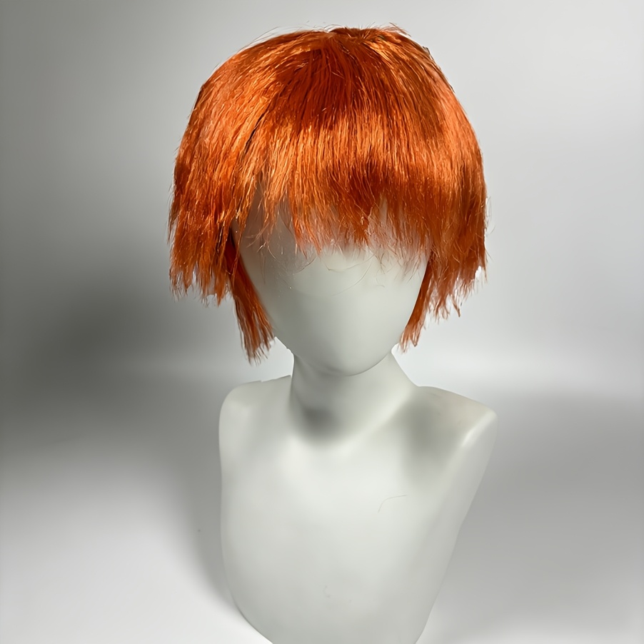 TEMU An Orange Anime Halloween Wig, Perfect For Cosplay Parties, Featuring A Layered Short Bangs Style, Suitable For Festive Gatherings, Masquerades,