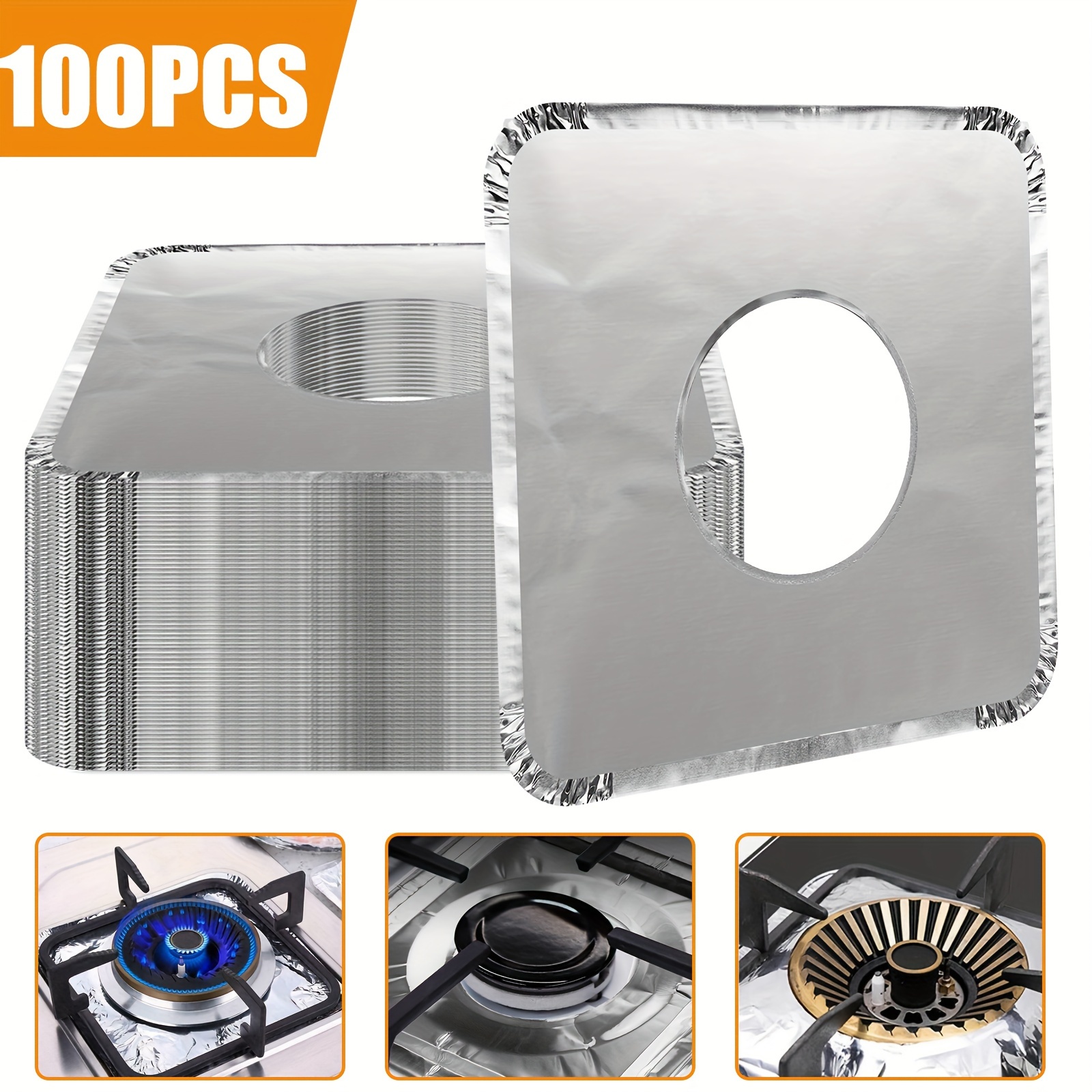 

100pcs Gas Stove Burner Covers, Disposable Square Gas Stove Liner, 8.7" Aluminum Foil Gas Range Liners For Cooking