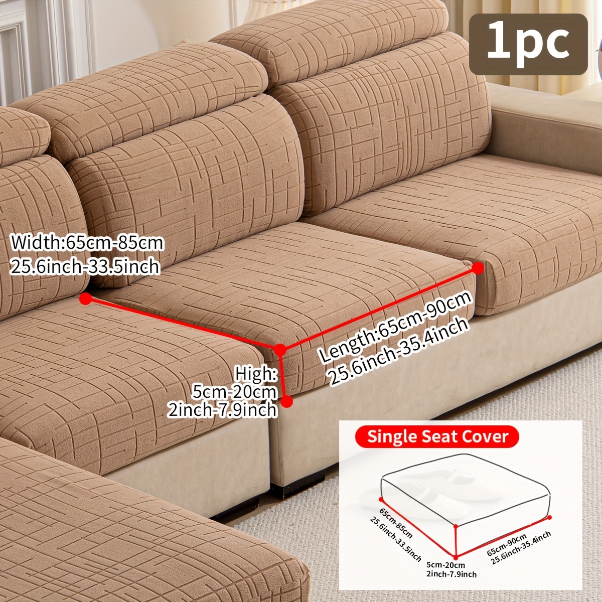 TEMU 1pc Geometric Texture Sofa Cover, Elastic Split Seat Sofa Cover, Cushion Cover, Suitable For Daily Home Decor, Pet-friendly, Coffee, Blue, Gray,